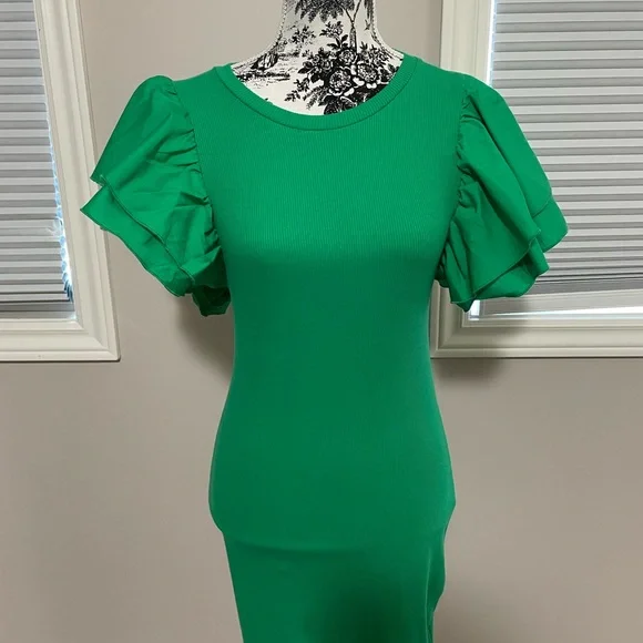 Zara | Dresses | Bnwt Zara Green Ruffle Sleeve Dress | Poshmark